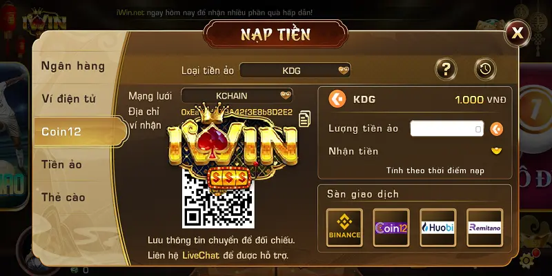 Quy trình nạp tiền vào ví điện tử iWin
