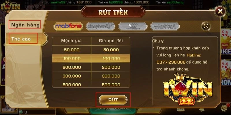 Không đủ thông tin cần thiết khi thực hiện rút tiền.